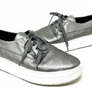 Eileen Fisher Women's Pewter Lace-up Leather Metallic Platform Size 8 Sneakers